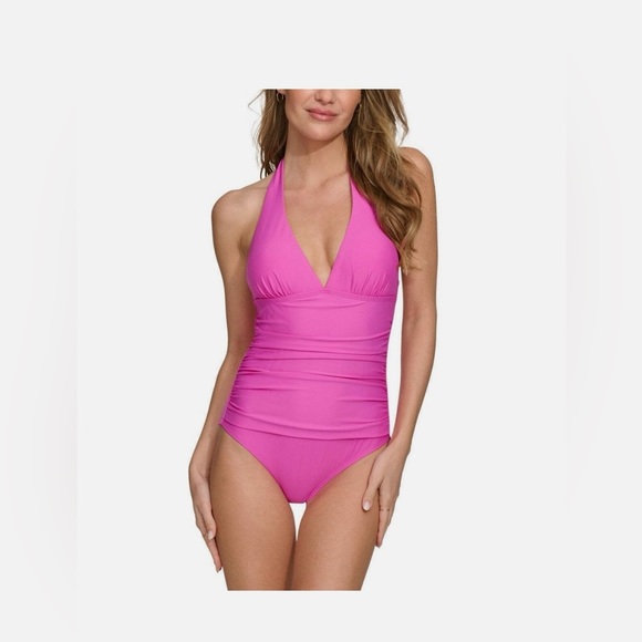 NWT DKNY Women's Tie-Back Halter-Style One-Piece Swimsuit size Large - Picture 1 of 5